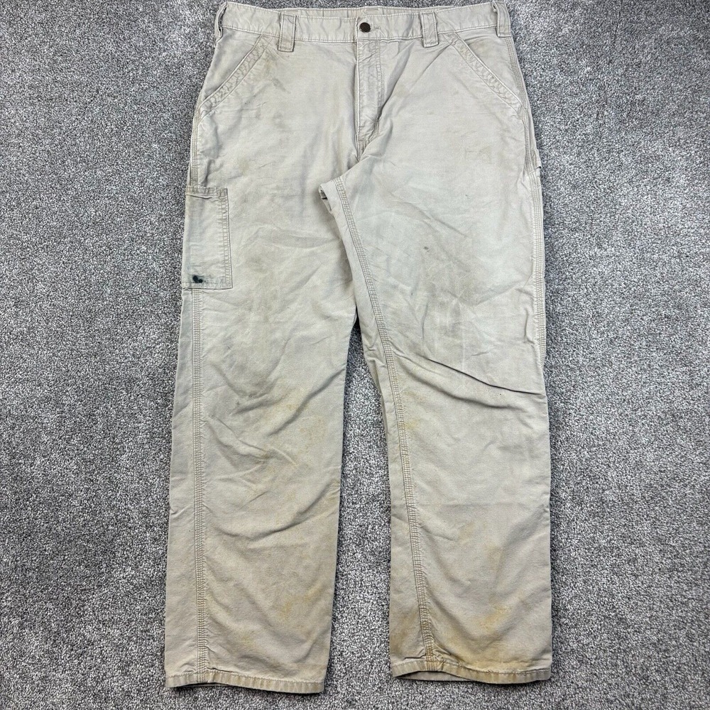 Carhartt Carpenter Pants Mens 36x32 Beige Dungaree Fit Loose Workwear B151 TAN